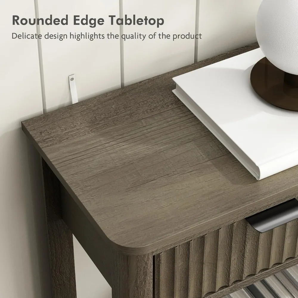 Consolle scanalata con cassetti, tavolo da ingresso moderno 47,1 con ripiano portaoggetti, tavolino stretto e sottile dietro il divano in legno