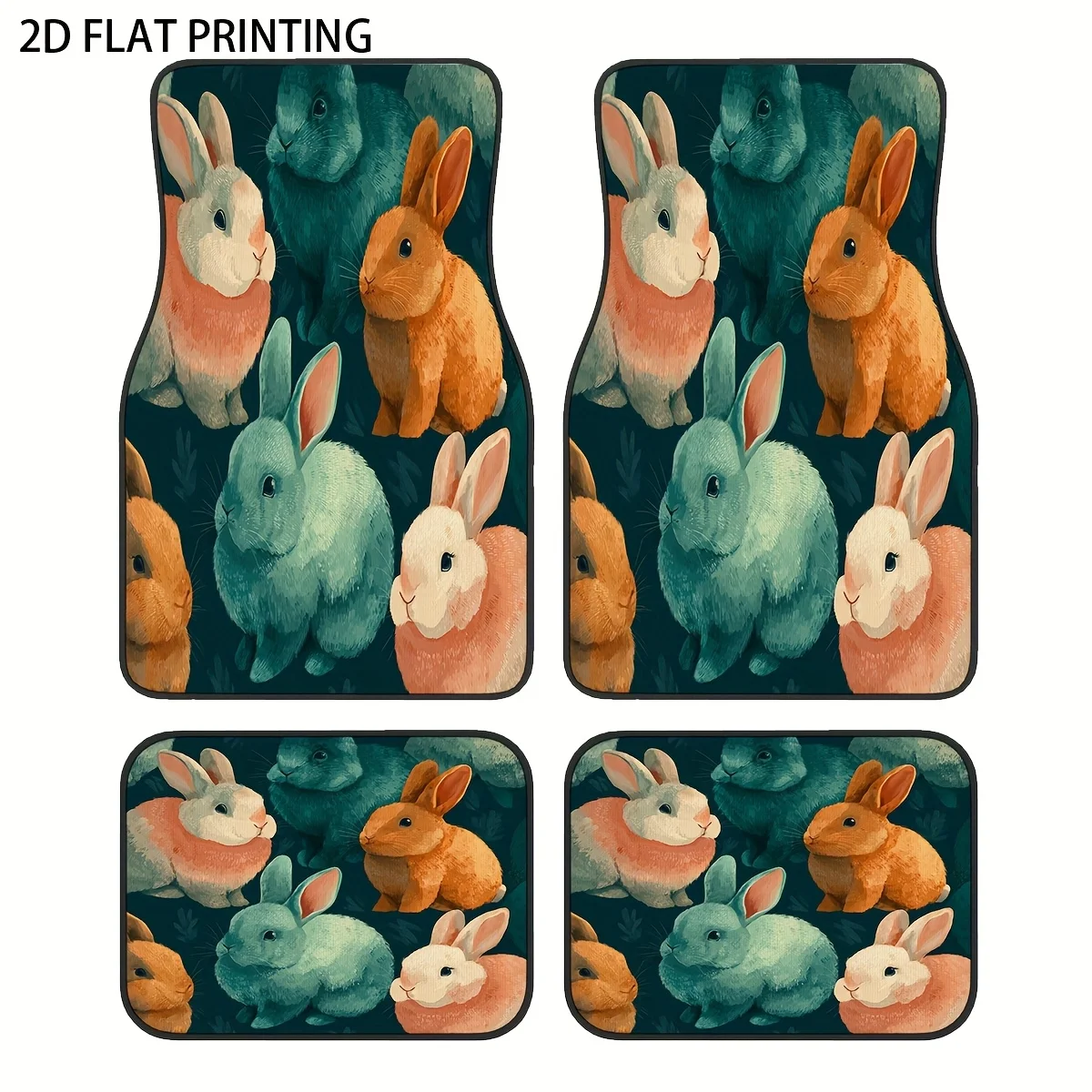 

4pcs Colorful Rabbit-Themed Car Floor Mats, Made Of Universal Polyester Material, Suitable For All Seasons And Weather, Providin