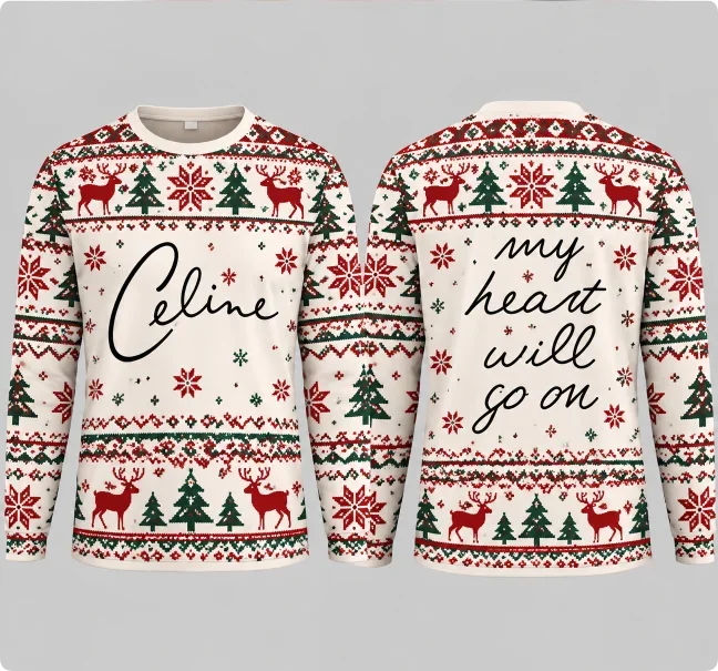 Celine Dion 2026 Tour Christmas Ugly Sweater Christmas Tree reindeer print long sleeved top