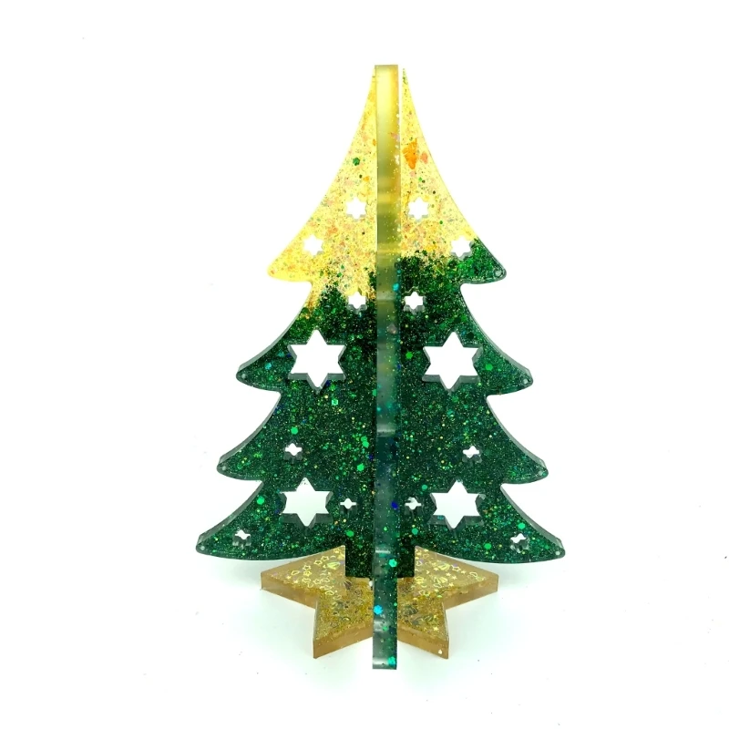 MXME Christmas Silicone Mold Christmas Tree Resin Mold with Holder for DIY Home Table Decor Shiny Resin Animal Silicone Mold