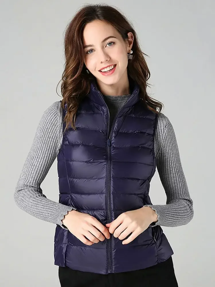 Gilet da donna in piumino Giacca senza maniche sottile ultraleggera Piumino d'anatra bianco Top invernali Capispalla portatile femminile primavera autunno