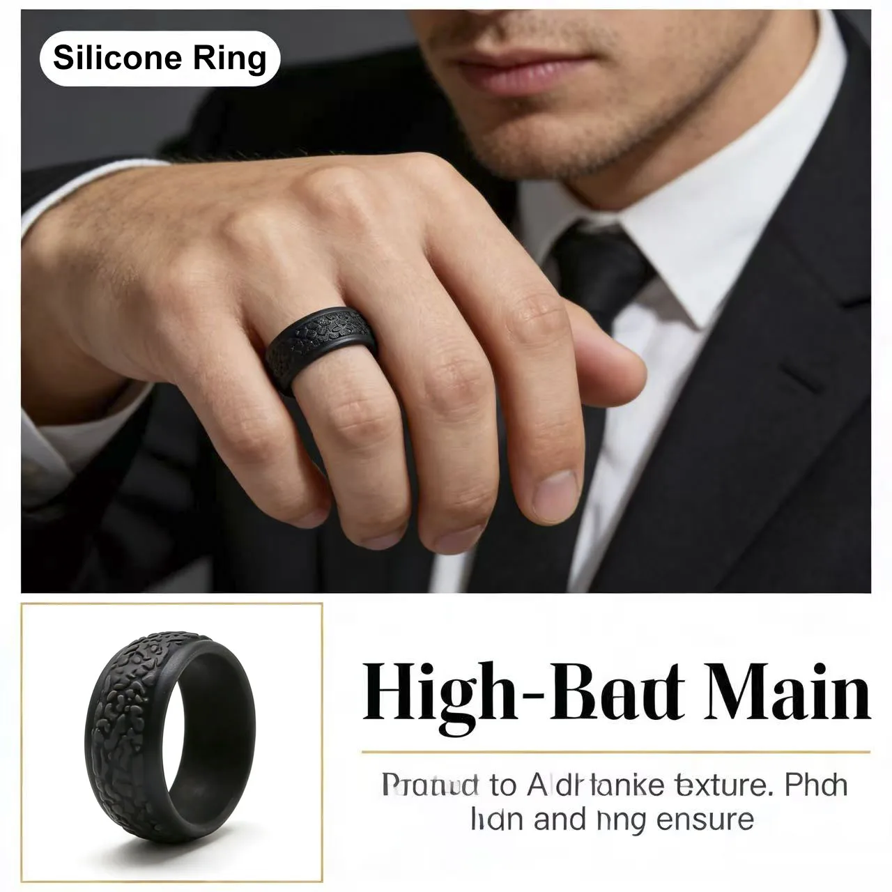 1pc 8.7mm Grouper Pattern Silicone Ring Sports Explorer Outdoor Running Rubber Bands Finger Rings Comfortable Great Gift for Men