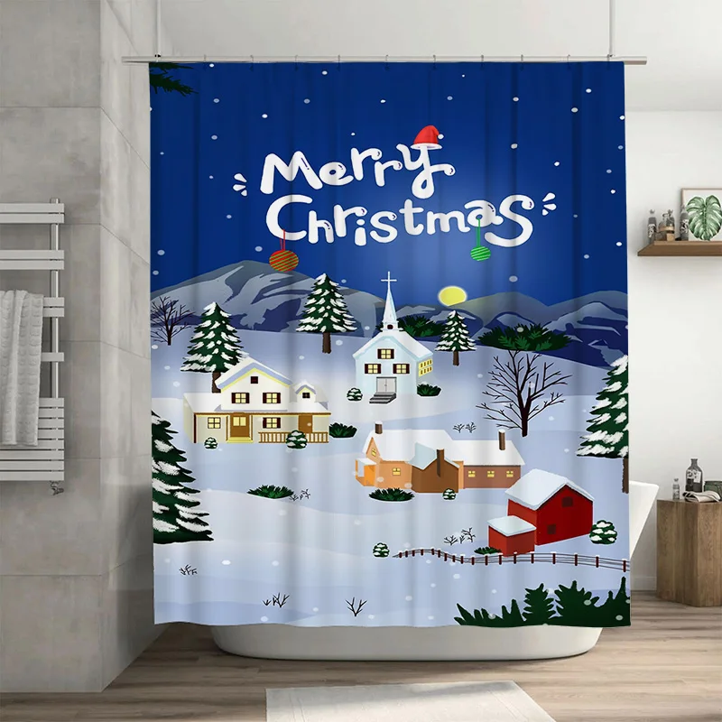 

TuniuОчаровательная зимняя деревня, декор для ванной комнаты, занавеска для душа, Рождественский снежный пейзаж, праздничный, уютный, домашний декор, набор, водонепроницаемый Fa