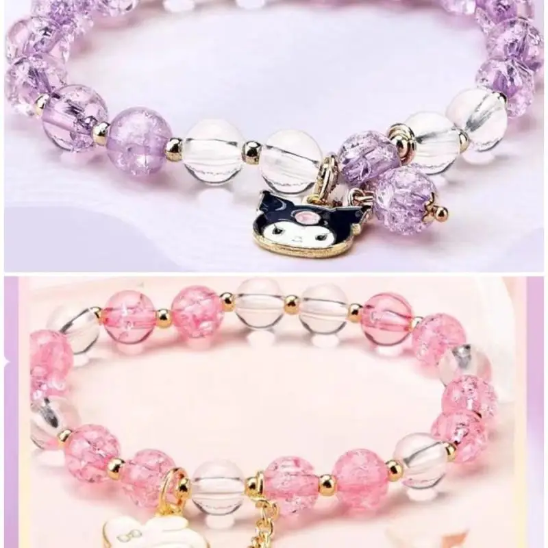 

Sanrio Cinnamoroll Kuromi Anime Kawaii Crystal Bracelet Cute Cartoon My Melody Hand String Decoration Birthday Gifts for Girls