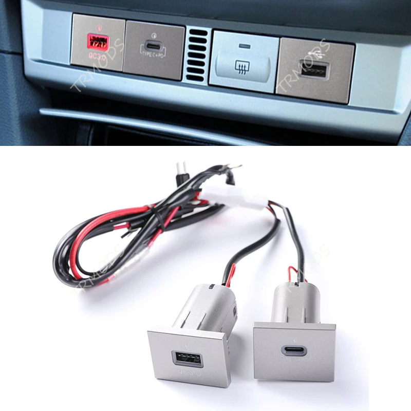 Silvery Car Charger Socket Dual USB PD Type C Charging Outlet Fuse Box Power Adapter For Ford Focus 2 2004-2010 mk2 Accessories