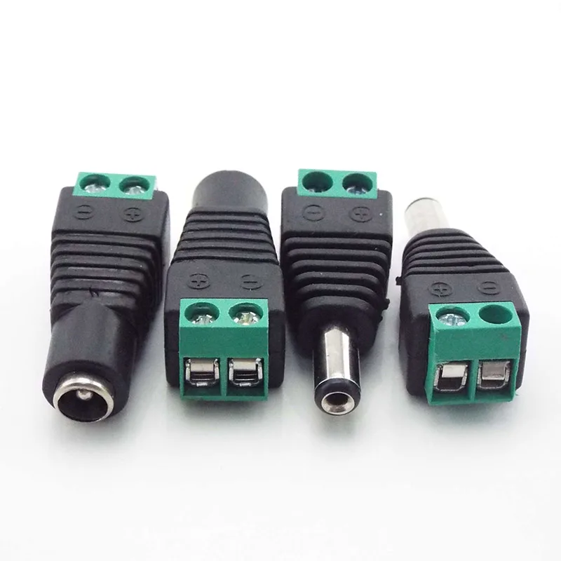 DC RCA 암 수 전원 커넥터, 5.5mm 2.1mm 잭 플러그 오디오 어댑터, RGB LED 스트립 라이트 CCTV 카메라용 와이어 커넥터, 2 개