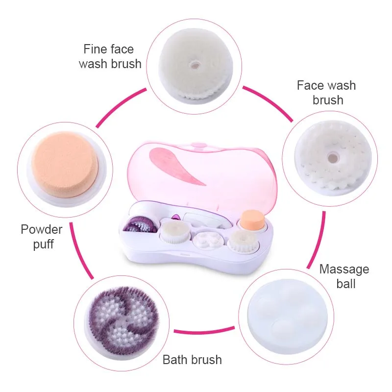 Portable 5 in 1 Facial Massager Deep Pore Cleaning Face Brush with Vibration Skin Care Tools for Nose and Lips
