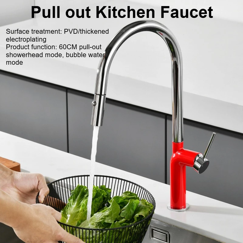 

All-copper Pull-out Type Cold and Hot Water Faucet, Rotatable Kitchen Multi-mode Water Outlet, Household Dishwasher Faucet