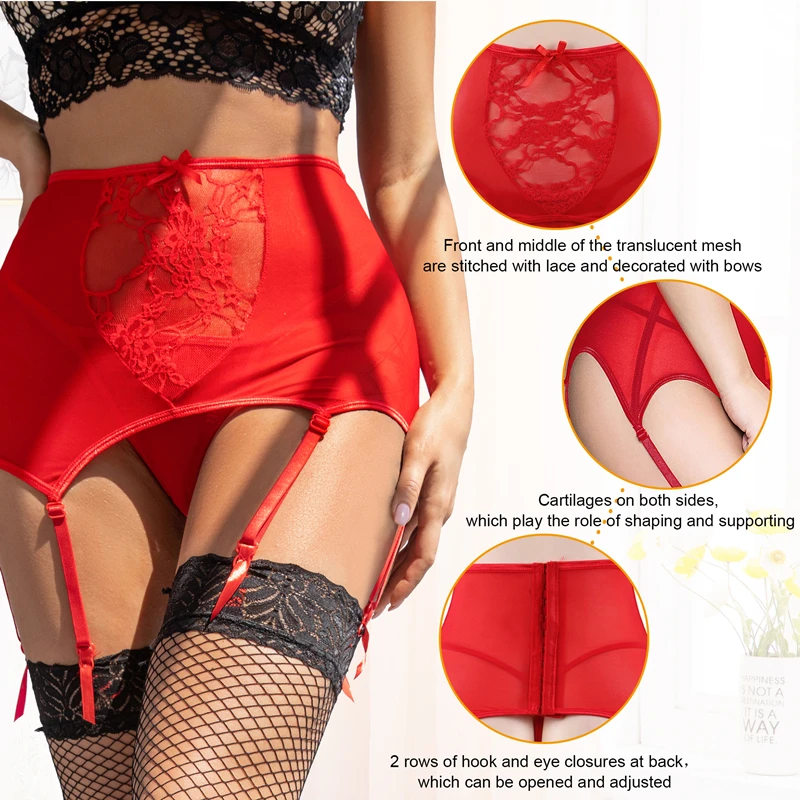 Comeondear Wedding Garters Wide Suspender Belt High Waist Underwear Lingerie Porte Jartelles Sexy Plus Size Lace Garter Belt Set