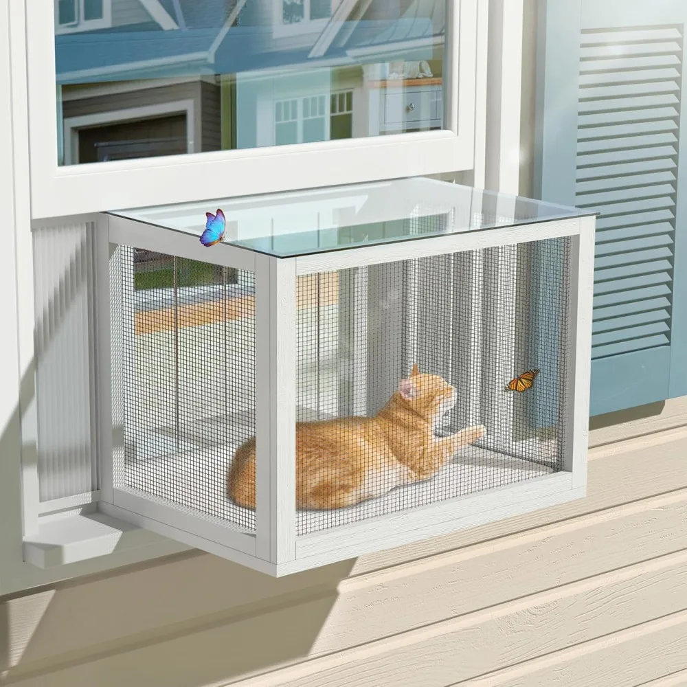 

Cat Window Box, Universal Cat Window Perch Catio with Waterproof Transparent Top Fits Double Hung Frames 24" to 42.5" Wide