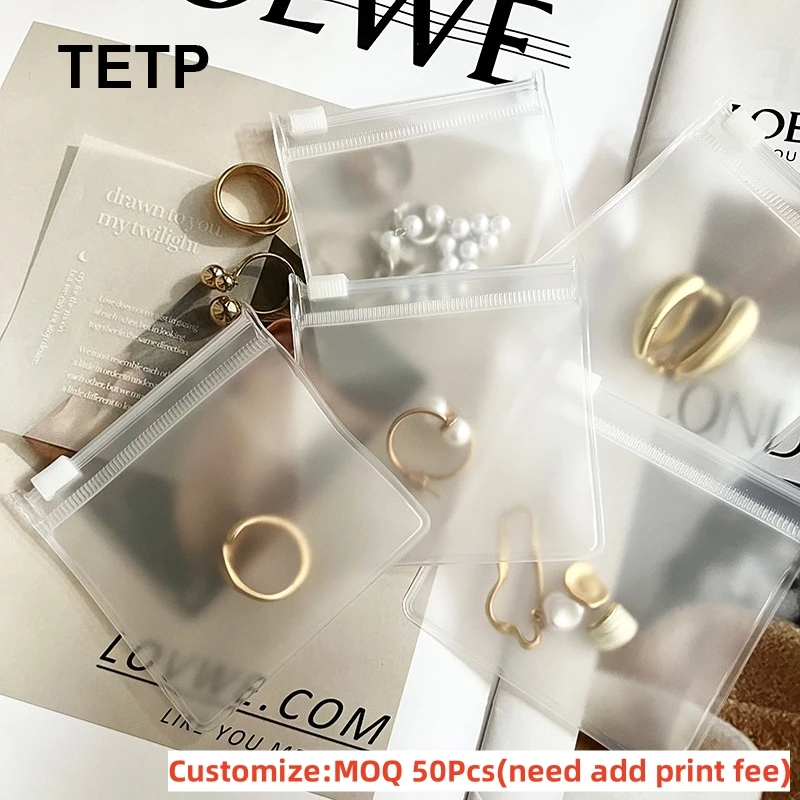 TETP 50Pcs Thicken Frosted Jewelry Packaging Zipper Bags Earring Bracelet Necklace Accessories Storage Display Favors Dustproof