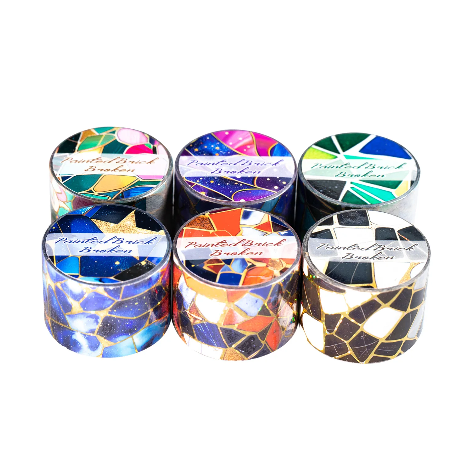 

Набор из 6 декоративных клейких лент в японском стиле: Washi-ленты с эффектом разбитых цветных кирпичей, маскировочные ленты, наклейки, канцелярские товары