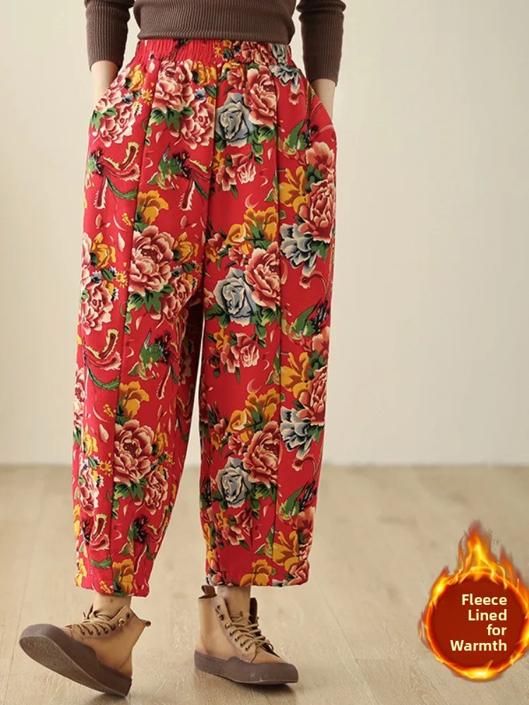 Spodnie Harlan z podszewką Thiened Fce, damskie, zimowe, ciepłe, z elastyczną talią, do noszenia w domu, plus size, długie spodnie, odzież wierzchnia.