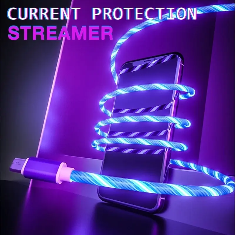 2m Type C Glowing Cable Mobile Phone Charging Cables LED Light Charger For Samsung Xiaomi iPhone Charge Wire Co image 2