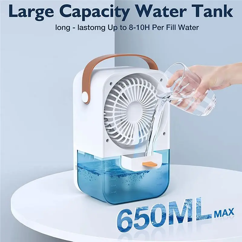 

AA83 Evaporative Air Conditioner Portable Air Cooler,Powerful 4-Speed, Quiet, 650 ML Water Tank,Display Desktop Cooling Fan