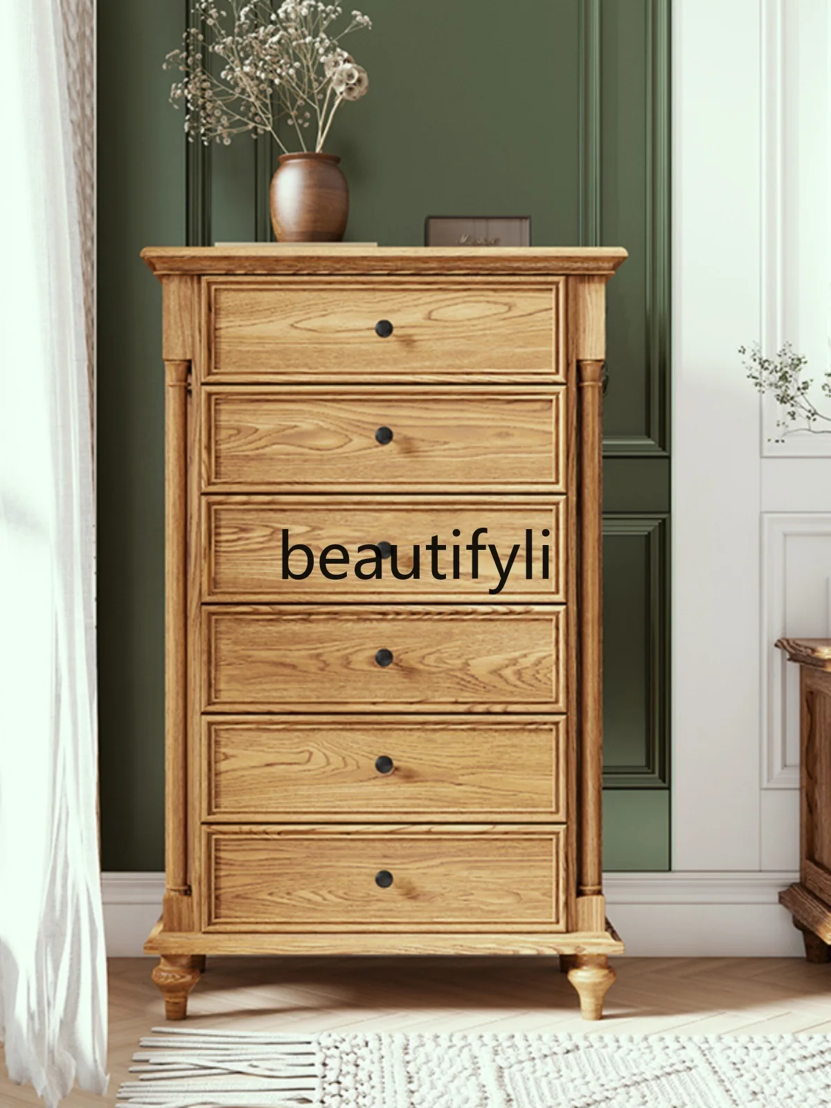 

Cherry Japanese Solid Wood Six Bucket Cabinet Nordic Bedroom Oak Bucket Cabinet Living Room Locker