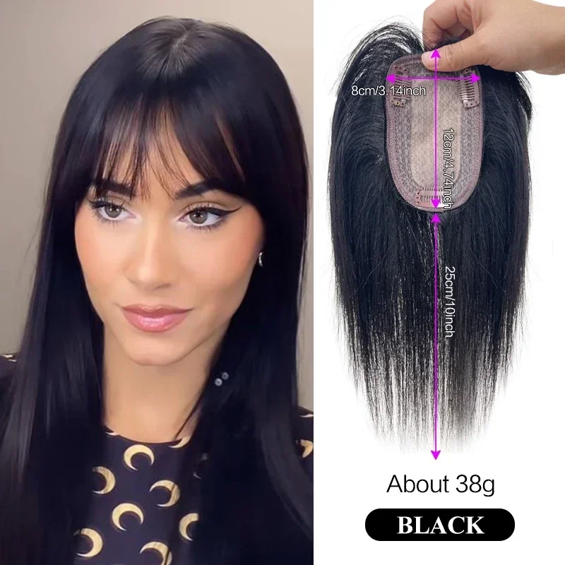 25cm 100% Human Hair 8X12cm Hairnet Clip in One Piece Hair Extensions Top Wig Piece for Women with Thinning Hair Accessories