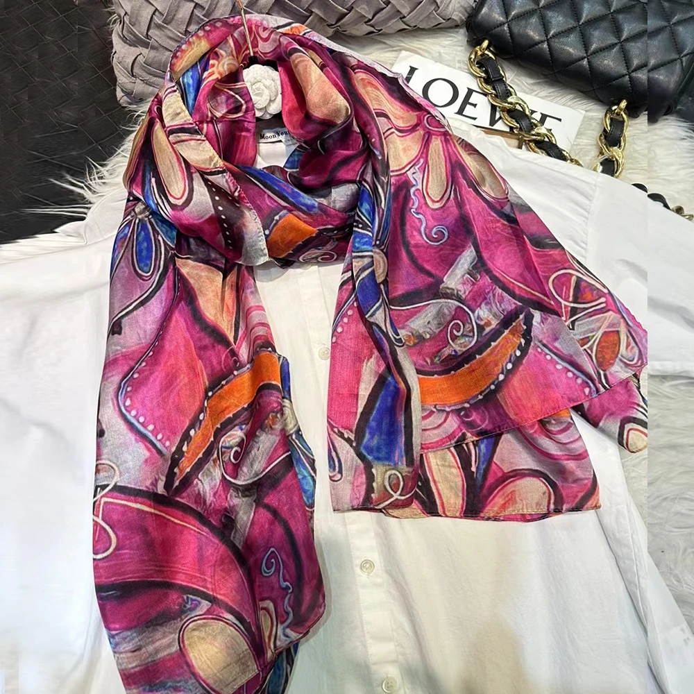 BYSIFA|New 100% Mulberry Silk Scarf Shawl Fall Winter Accessories Women Long Scarves Summer Beach Shawls Yellow, Orange,Pink