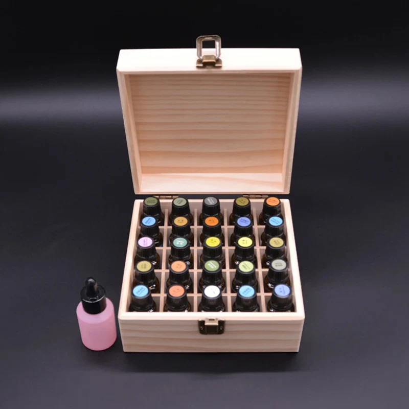 Essential Oil Wooden Storage Box 12/25 Slots Carry Organizer Essential Oil Bottles Aromatherapy Container Storage Box Case