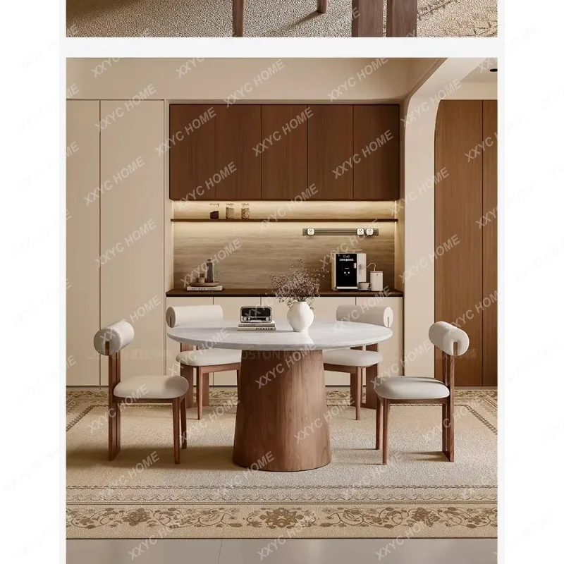 XX imported Kali ice jade pure natural luxury stone dining table solid wood walnut marble round table