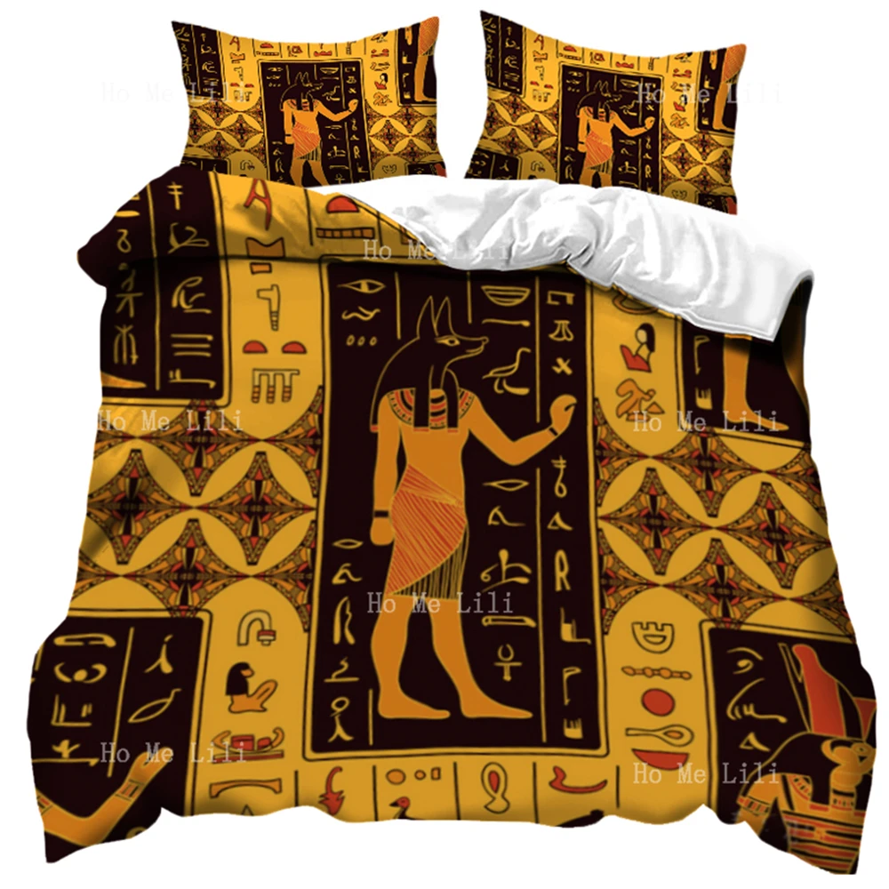 Seamless Pictorial Illustrations With Egyptian Gods And Ancient Egyptian Hierogs Duvet Three Piece Bedding Set