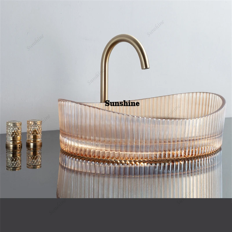 Minimalist Style Elliptical Crystal Washbasin Flute Series Tabletop Basin Bathroom Washbasin