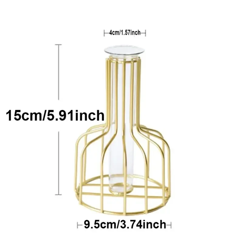 Iron Metal Vase Geometric Shape Acrylic Test Tube Hydroponic Container Transparent Home Floral Plants Arrangement Flower Decor