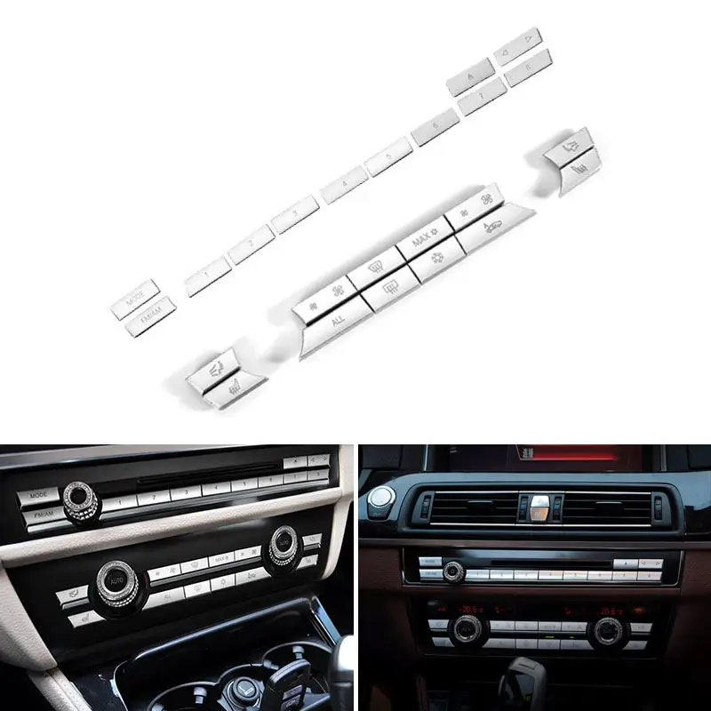 12pcs Silver For BMW 5 6 7 Series F10 F18 F07 F01 F02 F06 F12 F13 Car Air Condition AC CD Switch Button Cover Trim