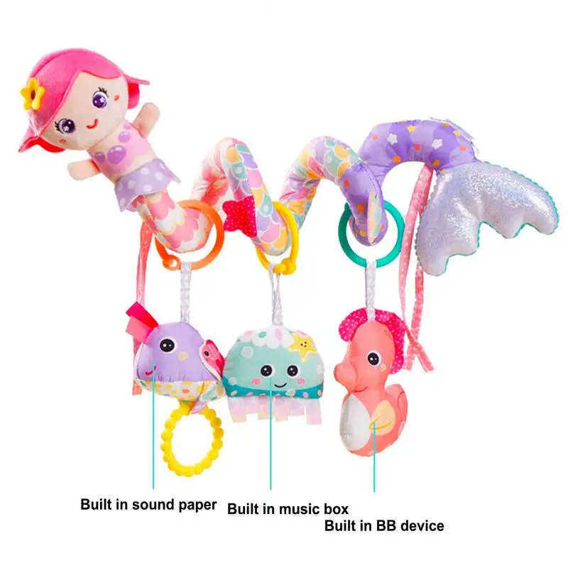 Plush Crib Toy Mermaid Musical Rattle Toy Textured Activity Plush With Music Box Rattles BB Squeaker For 0-3 Years Old Toddler