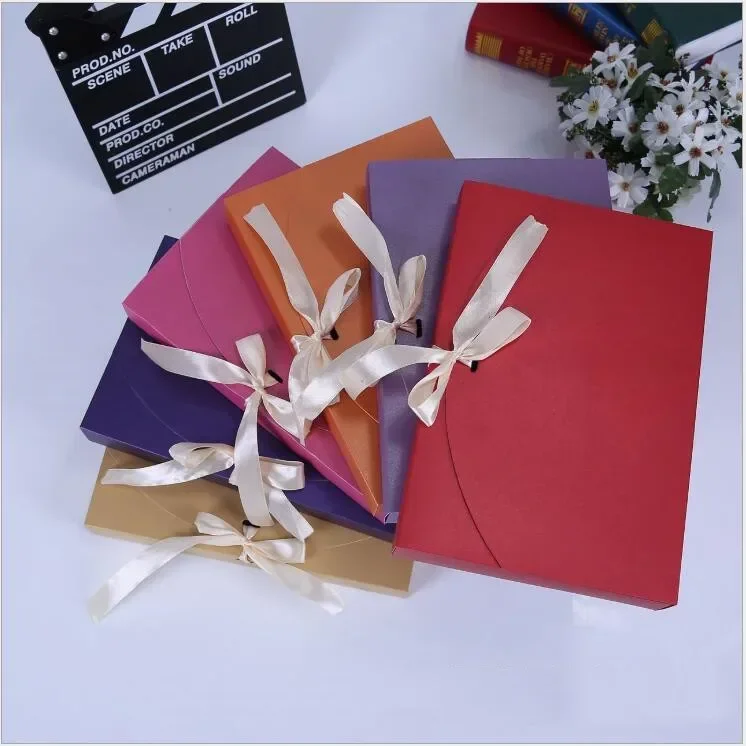 10pcs Clothing Gift Box With Ribbon Towel Panty Storage Gift Box Colored Kraft Paper Envelope Shirt Packing Box