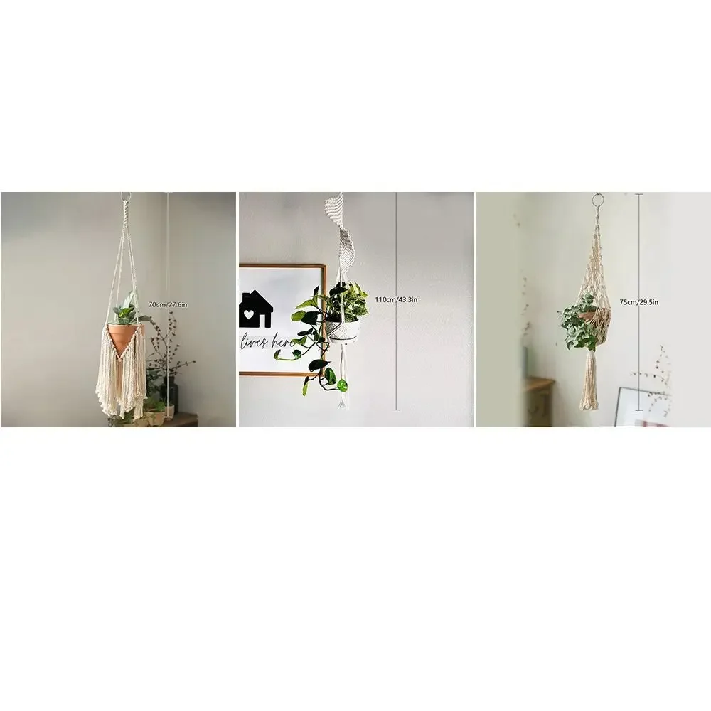 for Indoor Living Room Balcony Macrame Plant Hangers Garden Plant Pot Holder Decor Beige Color Hanging Basket Cotton Rope