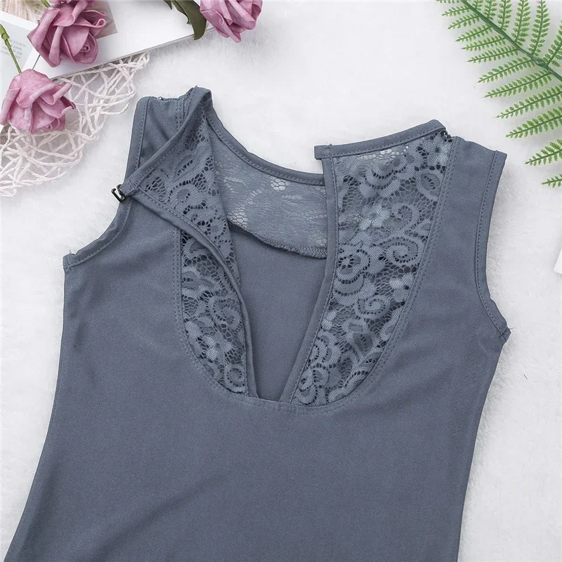 New Kids Teens Sleeveless Lace Splice Professional Ballet Leotard for Girls Gymnastics Leotard Ballerina Bodysuit Dance Wear