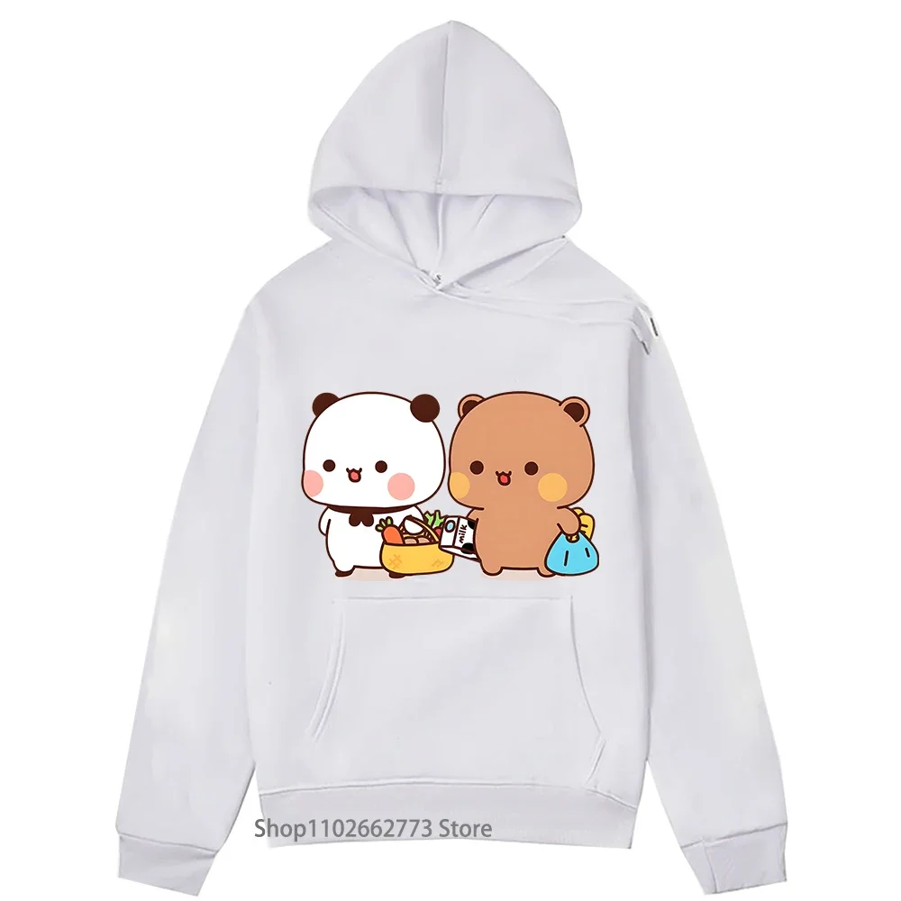 Cute Bubu and Dudu Go To Grocery Together Hoodie Couple Kawaii Graphic Sweatshirt Funny Panda Bear Top Fleece Women Men Pullover