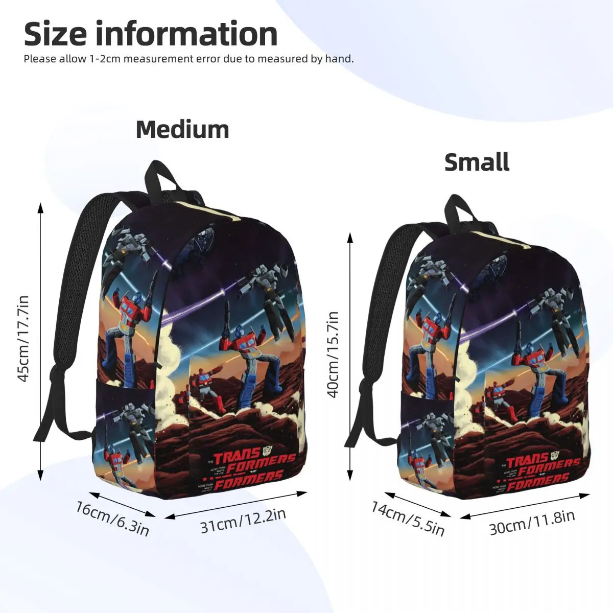 Cartoon Transformers Autobots Zaino Uomo Donna High School Zaino da lavoro Robot Car Anime Movie College Borsa a tracolla con tasca