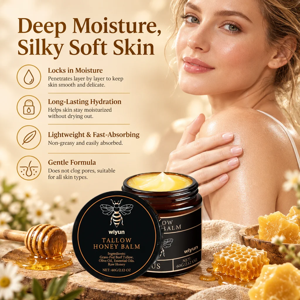 Tallow Honey Balm, Moisturizing Body Cream, Nourishing Skin Care Lotion with Honey Beef Tallow, Hydrating Cream for Daily Use