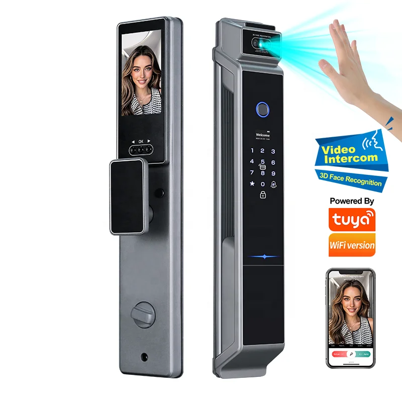 

Wholesale Wifi smart door lock with electronic keyboard NFC 3D facial recognition digital code palm print fingerprint door lock