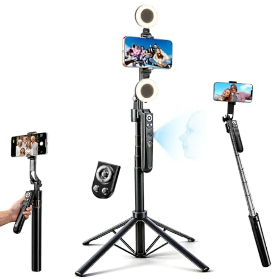 

Auto Face Tracking Selfie Stick Tripod for iPhone with Light 360° Rotation That Follows Your Movement 70.9" Camera Tripod Stand