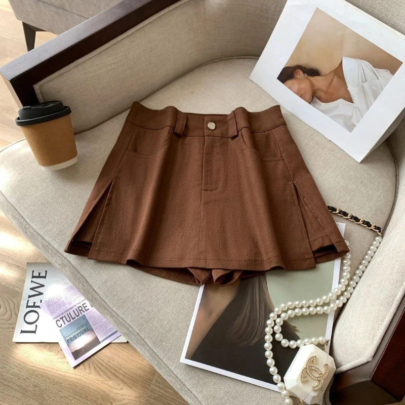 High Waist Solid Simplicity Slit Hem Trend A-line Skirt Summer New Youth All-match Casual Skirts Fashion Korean Women Clothing
