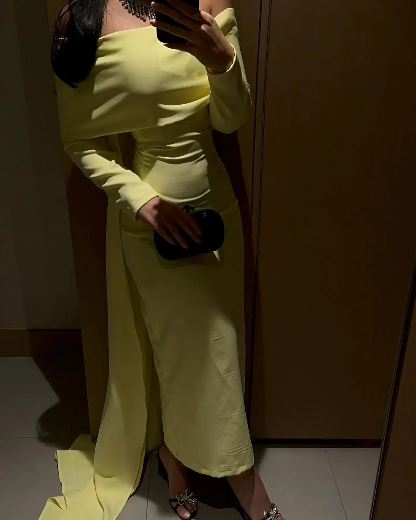 Elegante amarelo vestido de baile fora do ombro vestido de noite feminino tornozelo comprimento vestidos de ocasião especial trem festa vestido personalizado