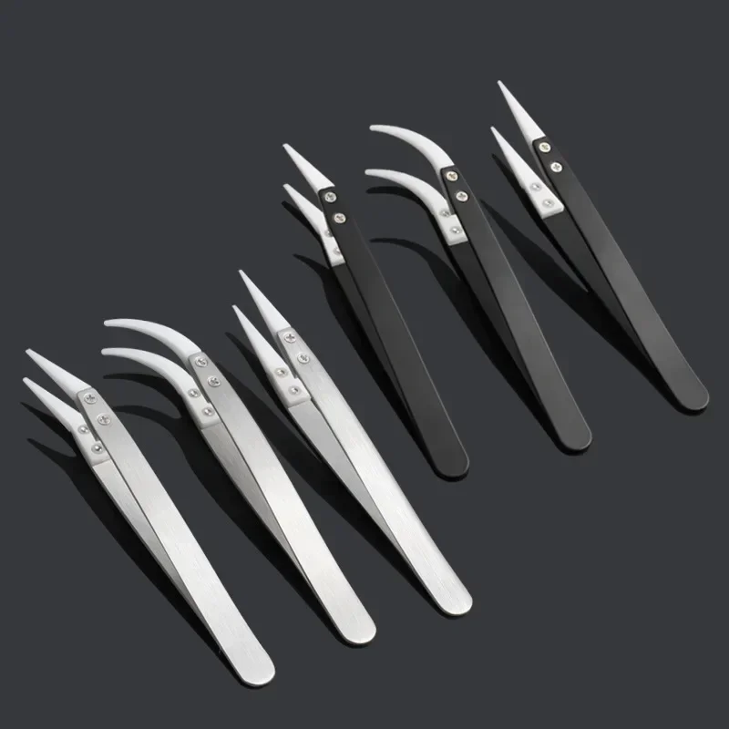 

Tweezer Stainless Steel Ceramic Heat Resistant Antimagnetic Ceramic Straight Curved Tip Anti-Static Reverse Acid Resistant Tool