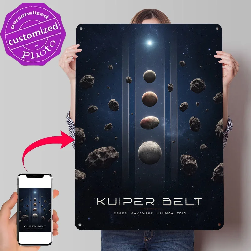 Póster con Textura 3D del Cinturón de Kuiper y sus Gigantes, Letrero Metálico Vintage Personalizado para Decoración de Pared, Hogar y Casa