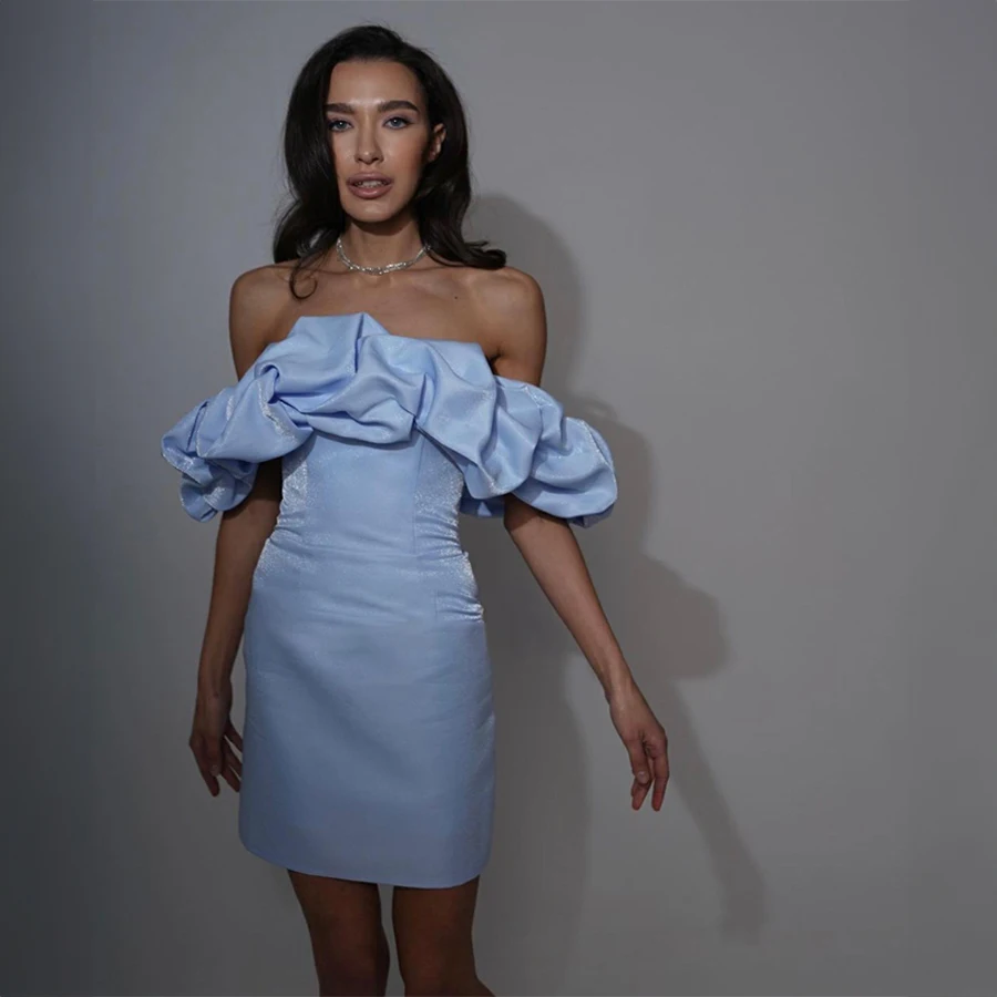

Off-Shoulder Sleeveless Short Prom Dresses Sheath Backless And Zipper Custom Color Evening Party Dresses Mini Cocktail Dress