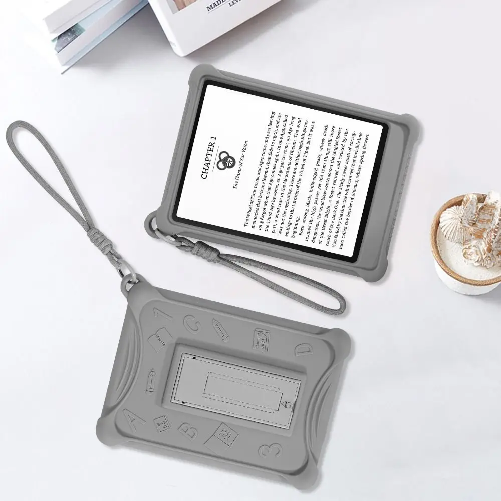 Silicone e-Reader Case Hand Strap Kickstand Protective Shell Wear Resistant Shockproof for Kindle 2024/2022 11th Generation