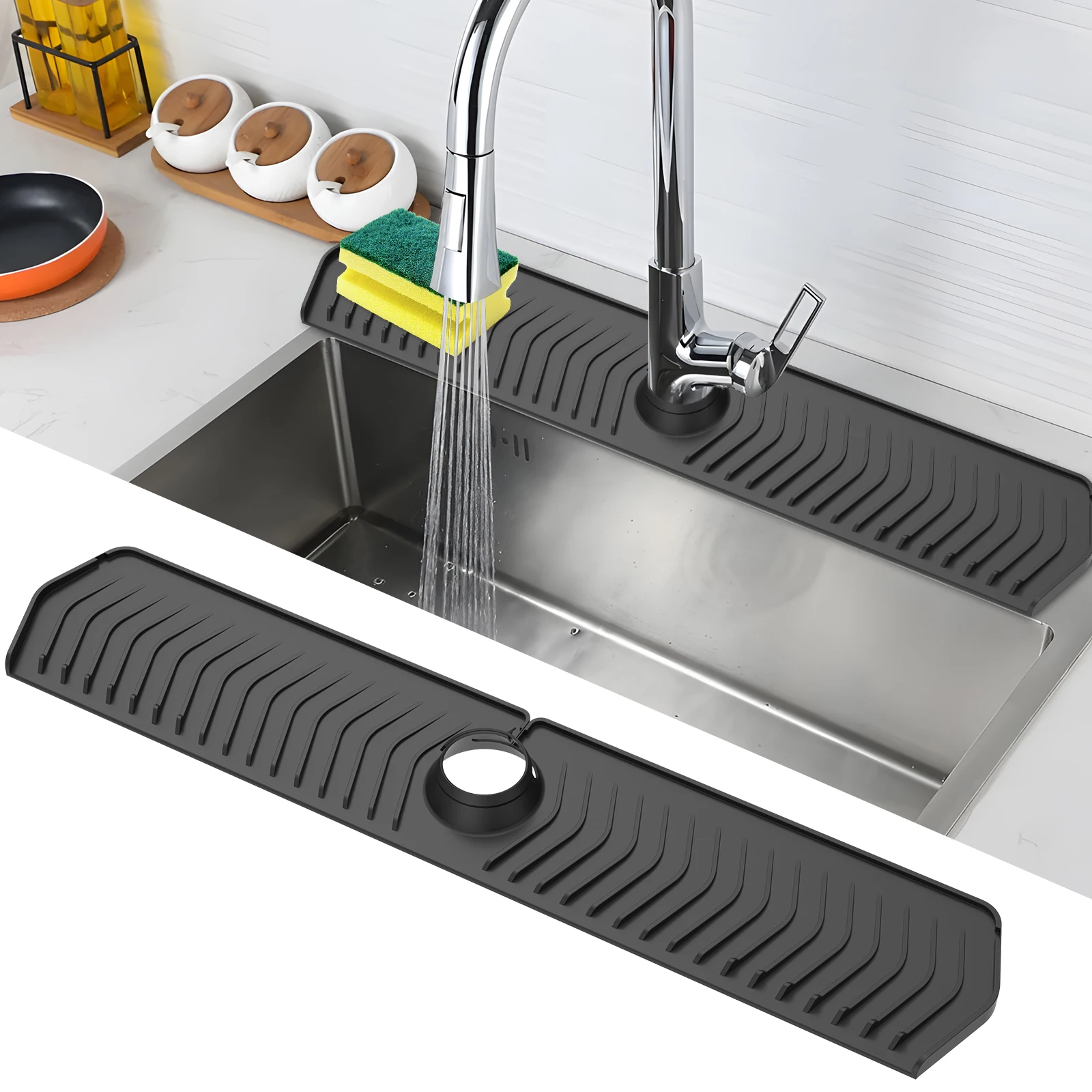 Silicone Faucet Water Catcher Mats Kitchen Sink Spill-Proof Drying Pads Bathroom Anti-Slip Drain,Splash Guard Water Catcher Mat