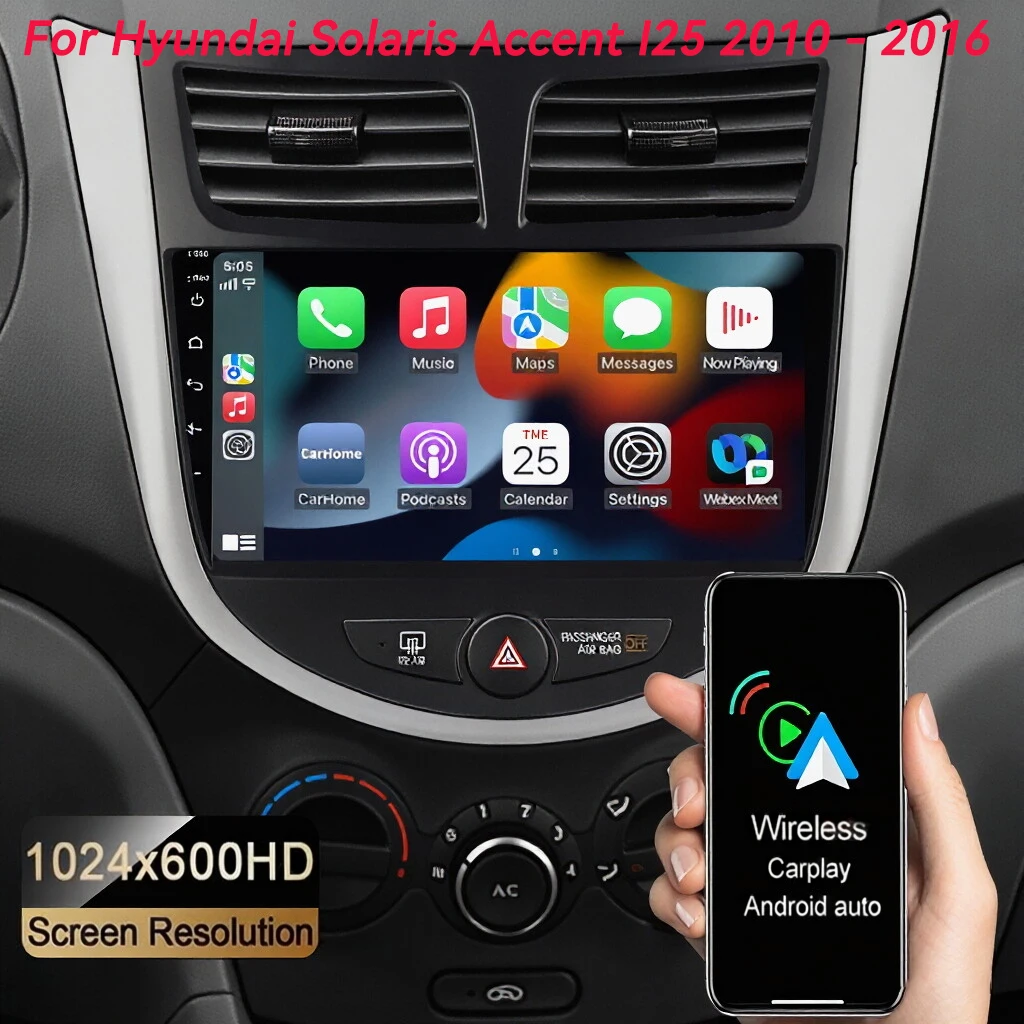 

Автомагнитола Android 16 Carplay для Hyundai Solaris Verna Accent 1 2010-2016, мультимедийный проигрыватель с GPS-навигацией