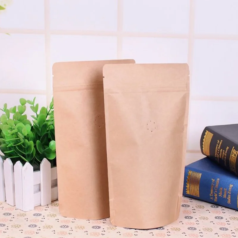 

50PCS 28micron 16x24cm Kraft Paper Coffee Bags with One-Way Valve - for Coffee Beans,Snacks Resealable Ziplock Storage Pouches