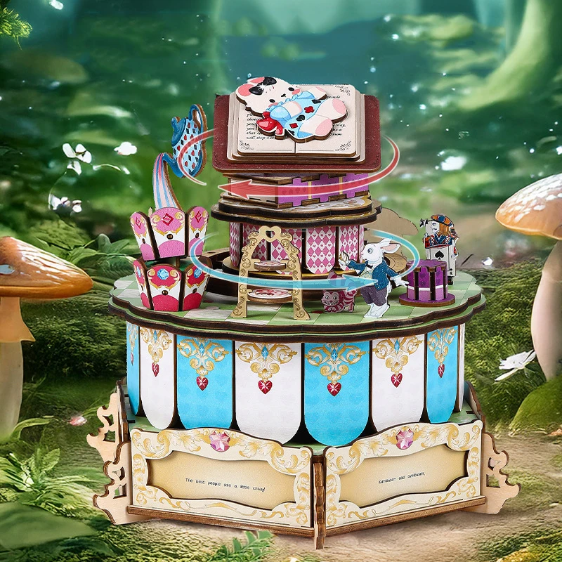 Libro de rompecabezas de madera 3D, caja de música de princesa en el país de las Maravillas, Kits de modelos en miniatura, rompecabezas para amigos, regalos de cumpleaños