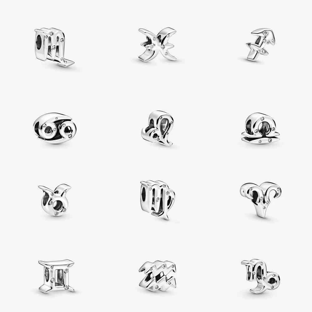 

925 Sterling Silver Charms Beads Original 12 Zodiac Charm Aries Leo Fit Pandora Bracelets Necklace Diy Jewelry For Women