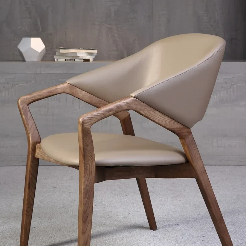 Dining chair, comfortable and sedentary luxury leather medieval solid wood armchair