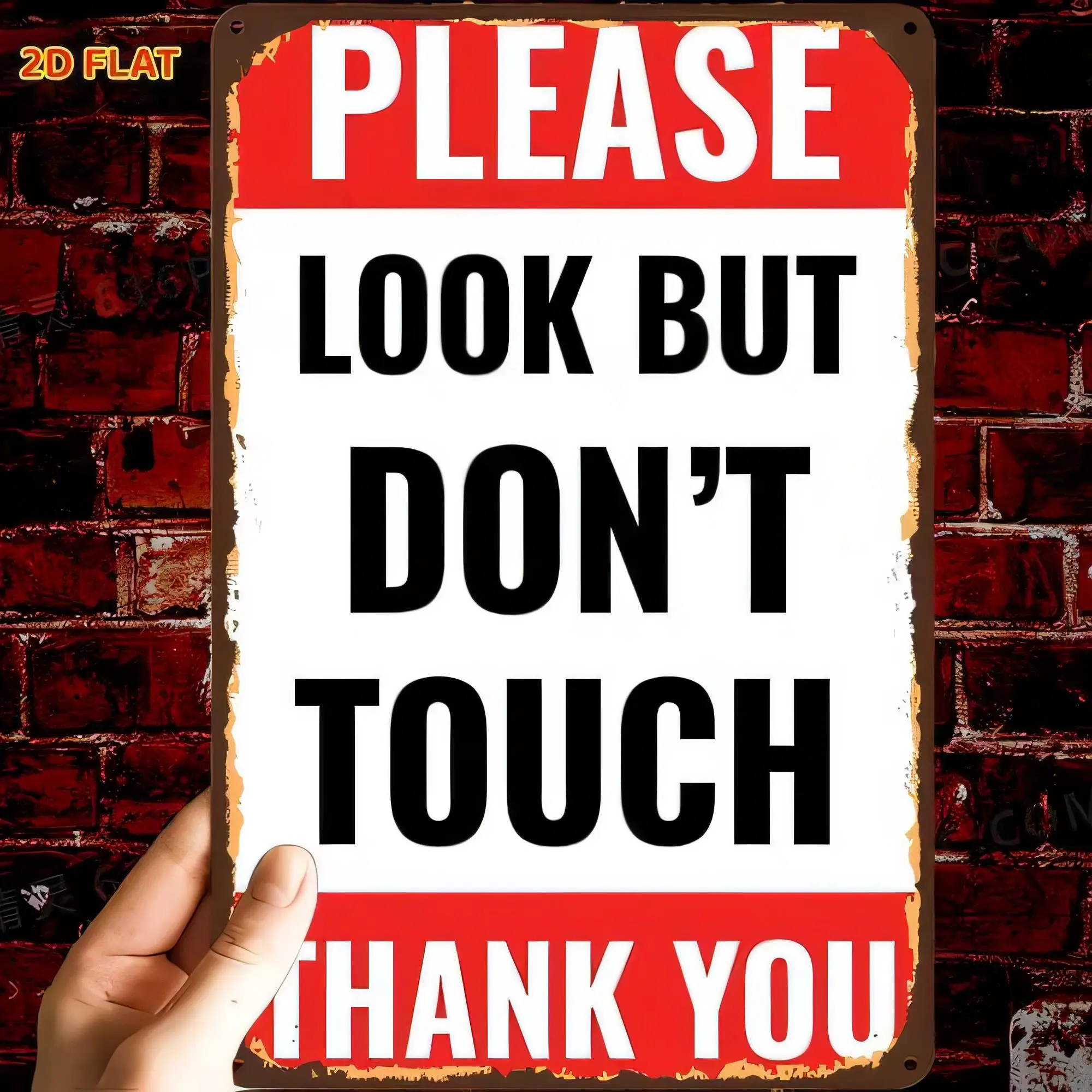 Tin Sign Metal Poster PLEASE LOOK BUT DON’T TOUCH THANK YOU  Vintage Style Wall Decor Funny Warning Sign for Home Bar Garage Off